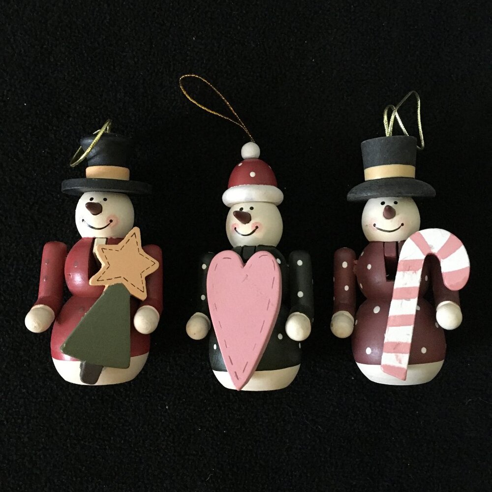 Set of 3 Wooden Snowmen Ornaments